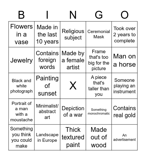 NCMA Art Walk Bingo Card