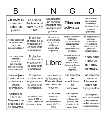 Simple Sentence Bingo Card