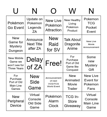 Pokémon Day Bingo Card