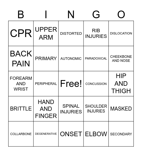 FIRST AID Bingo Card