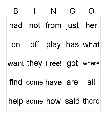 Sight Words Book 2 Bingo Card