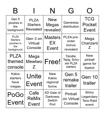 Pokemon Presents 2025 Bingo Card