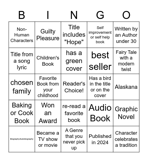 Hope's Spring Reading Challenge Bingo Card