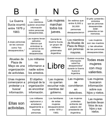 Simple Sentence Bingo Card