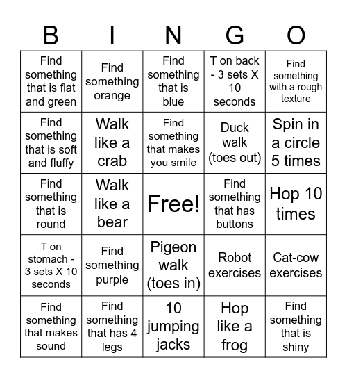 Movement Bingo Card