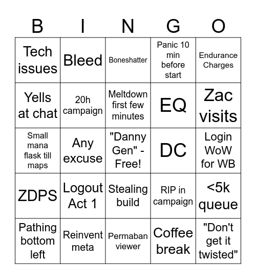 Quin Phrecia Start Bingo Card
