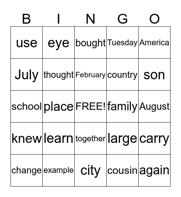 Untitled Bingo Card