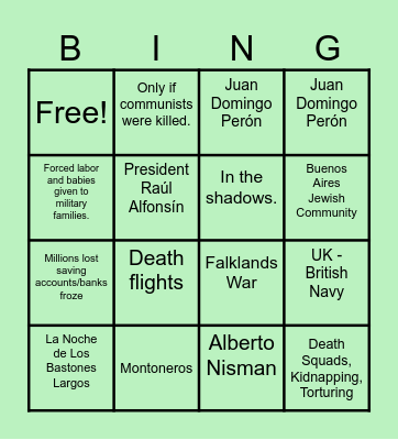 Argentina History Bingo Card
