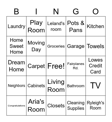 Smith House Warming Shower Bingo Card