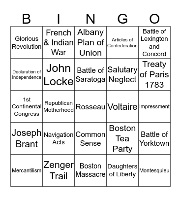 Unit 2 Bingo Card