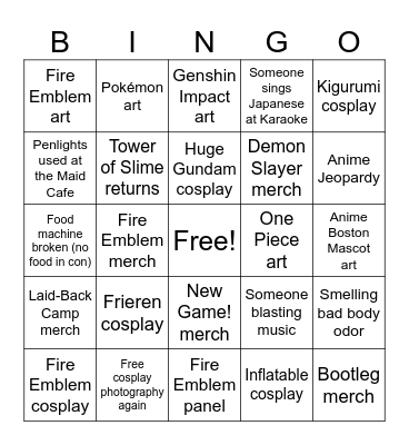 Anime Boston 2025 Bingo Card
