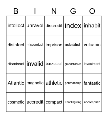 Wilson 3.4 Bingo Card