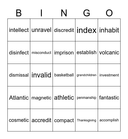 Wilson 3.4 Bingo Card
