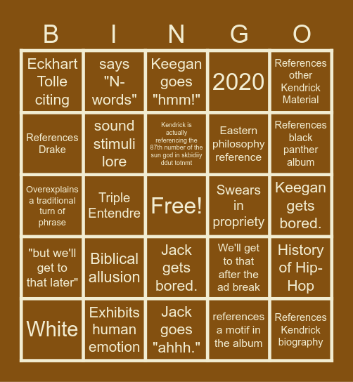 Cole Cuchna Bingo Card