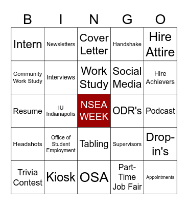 Office of Student Employment Bingo Card