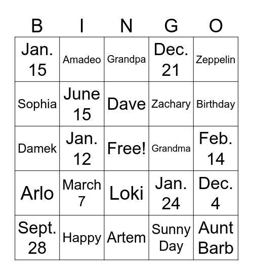 Aunt Barb's Birthday Bingo Bash Bingo Card