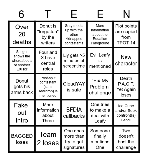 TPOT 16 Bingo Card