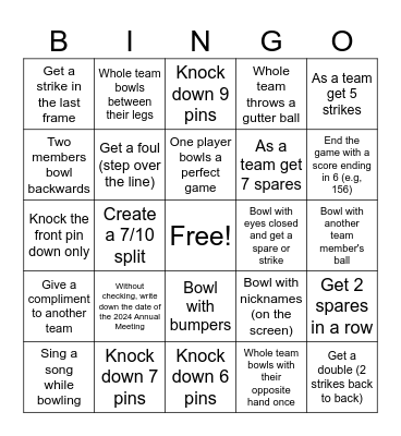 Bowling Bingo Card