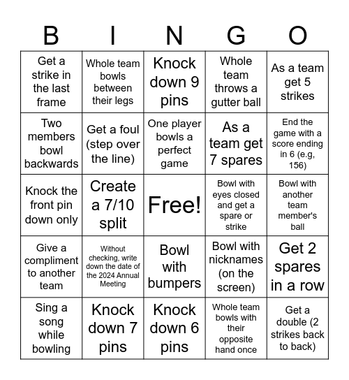 Bowling Bingo Card