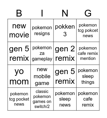 Untitled Bingo Card