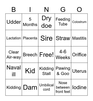 Goat Baby Shower Bingo Card