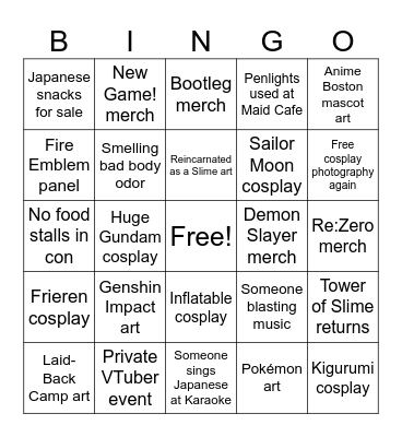 Anime Boston 2025 Bingo Card