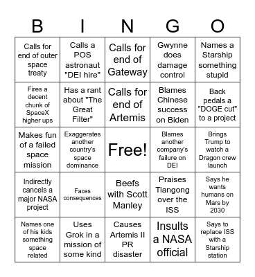 Elon space bingo Card