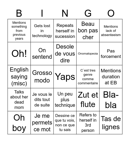 Rancour Bingo Card