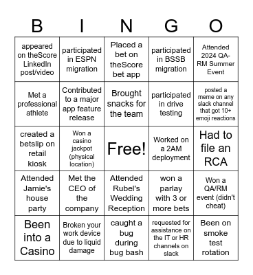 QA-RM Event Bingo Card