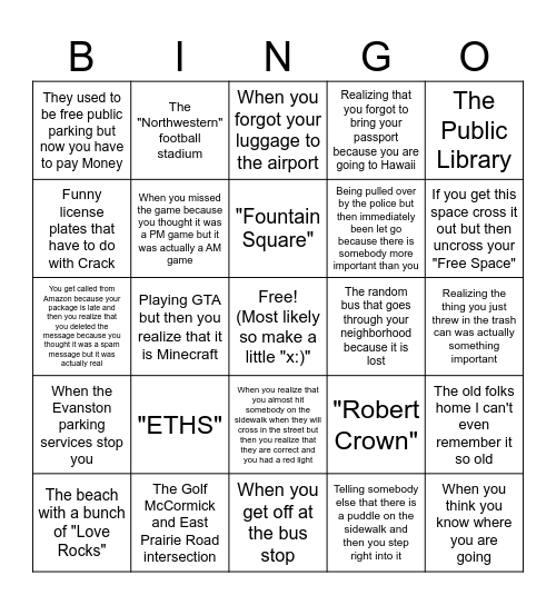 Evanston bingo Card