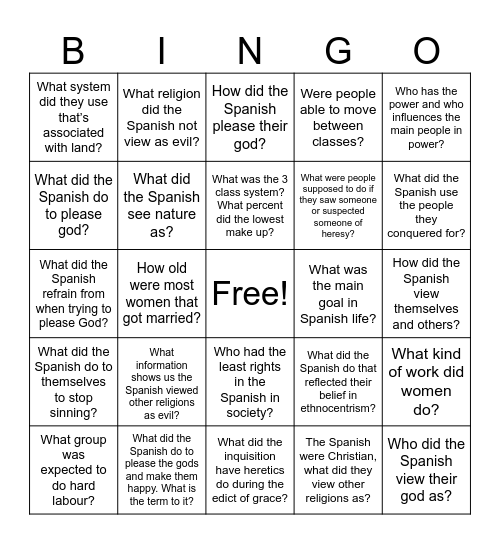 Spanish Bingo! Bingo Card