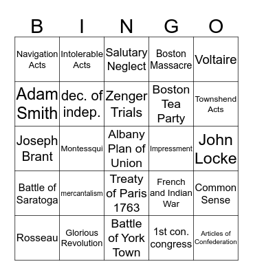 Unit 2 Bingo Card