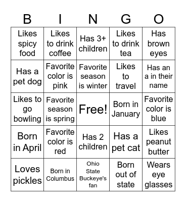 Family to Family Bingo Card