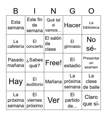 Spanish Bingo Card
