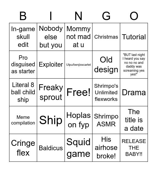 YouTube shorts Bingo Card