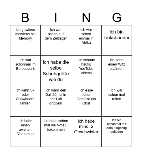 Kinderzeit Volltreffer Bingo Card