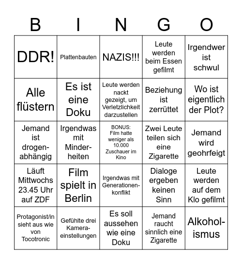 Deutscher Film Bingo Card