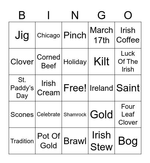 ST. PATRICK'S DAY BINGO Card