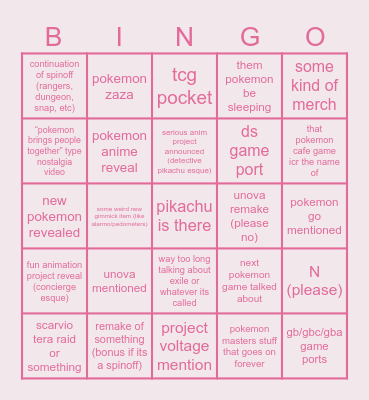 pokemon presents Bingo Card