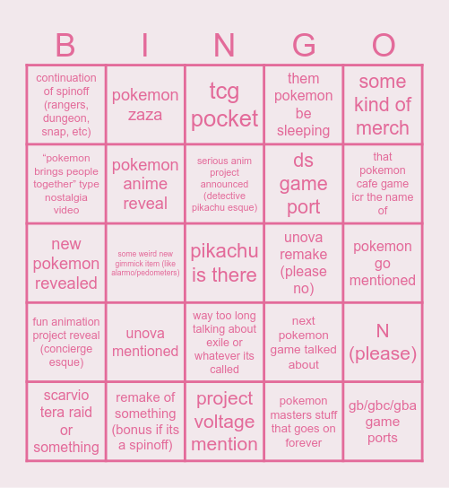 pokemon presents Bingo Card