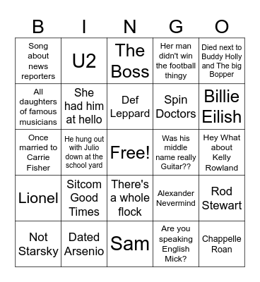 February 25 Bingo Card