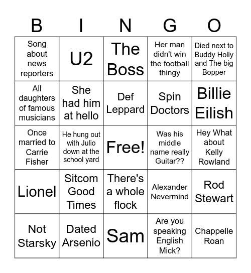 February 25 Bingo Card