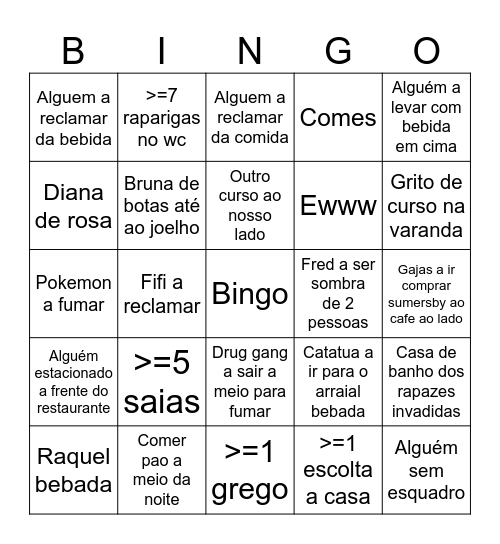 Jantar Bingo Card
