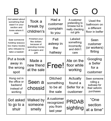 Seforim Sale Bingo Card