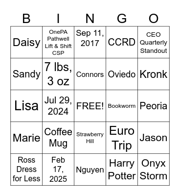 In Honor of Lisa! Bingo Card
