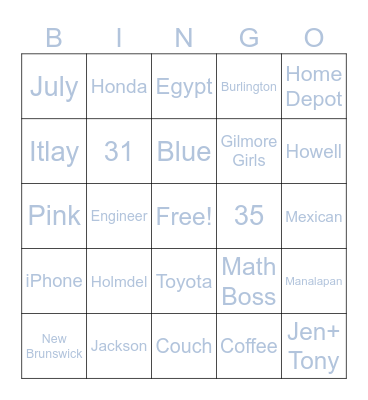Mary Jo's Bridal Bingo Card