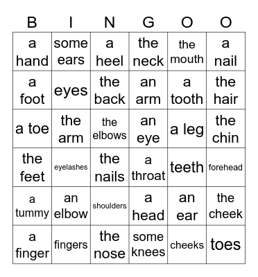 Parts of the body French Bingo Card