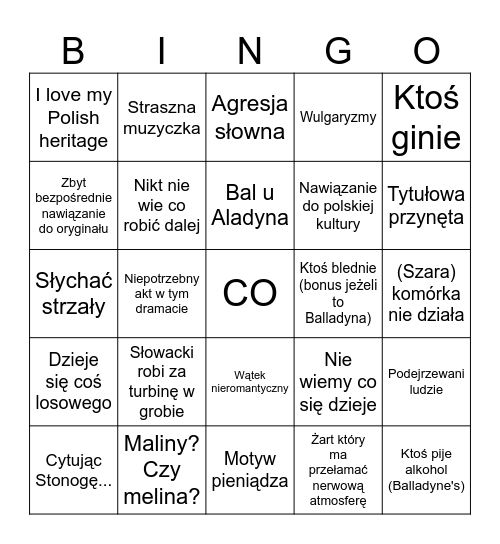 Balladyna Bingo Card
