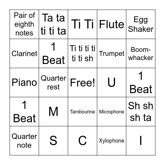 Music Bing Bingo Card