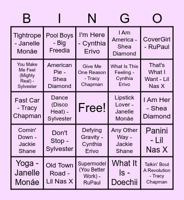 Black LGBTQIA+ Icon Musical Bingo! Bingo Card